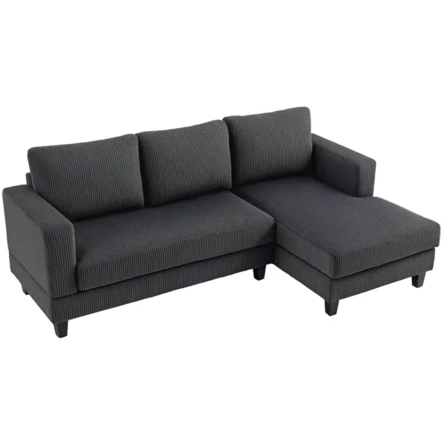 ZYLARO Hoekbank L-vormige 3-zitsbank met Chaise Longue - Houten Structuur - 8 Poten - Corduroy Stof - Schuimvulling - Grijs Donkergrijs