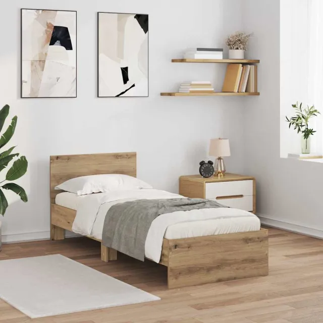 vidaXL Bedframe met hoofdeinde Artisan Eiken 75 x 190 cm Bewerkt hout Bruin