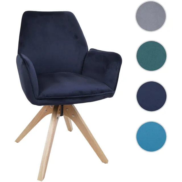 MCW Eetkamerstoel MCW-G67, eetkamerstoel, keukenstoel, stoel met armleuningen, draaibaar, hout, fluweel 320 g/m², MVG ~ antracietblauw