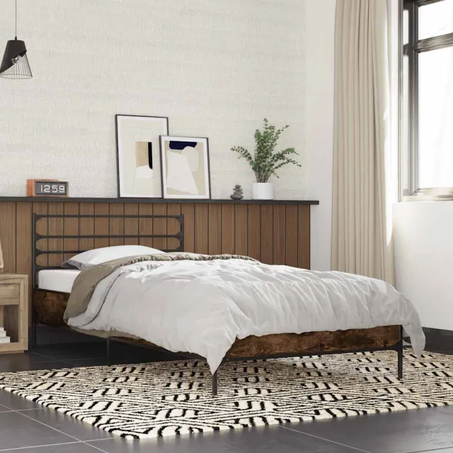 vidaXL Bedframe bewerkt hout en metaal gerookt eikenkleurig 100x200 cm Bruin