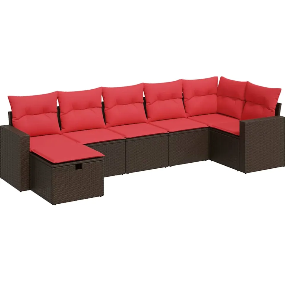 vidaXL 7-delige Loungeset met kussens poly rattan bruin, foto 3