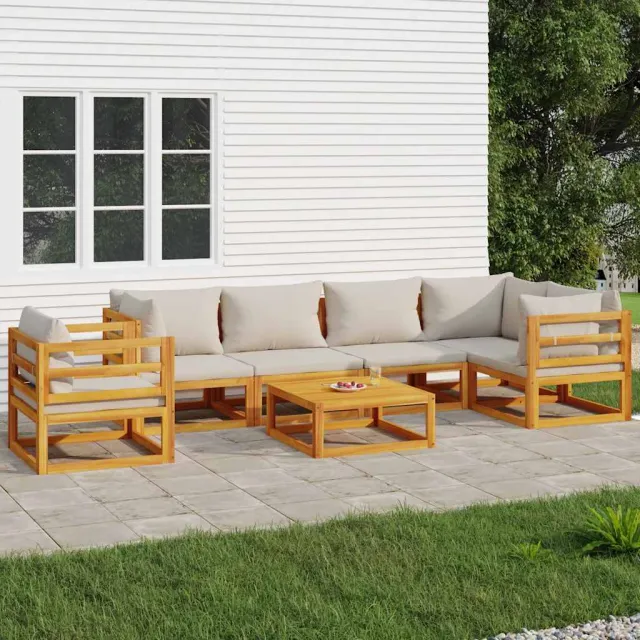 vidaXL 7-delige Loungeset met lichtgrijze kussens massief hout bruin, foto 2