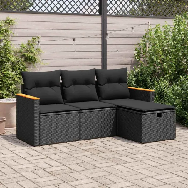 vidaXL 4-delige Loungeset met kussens poly rattan zwart, foto 2