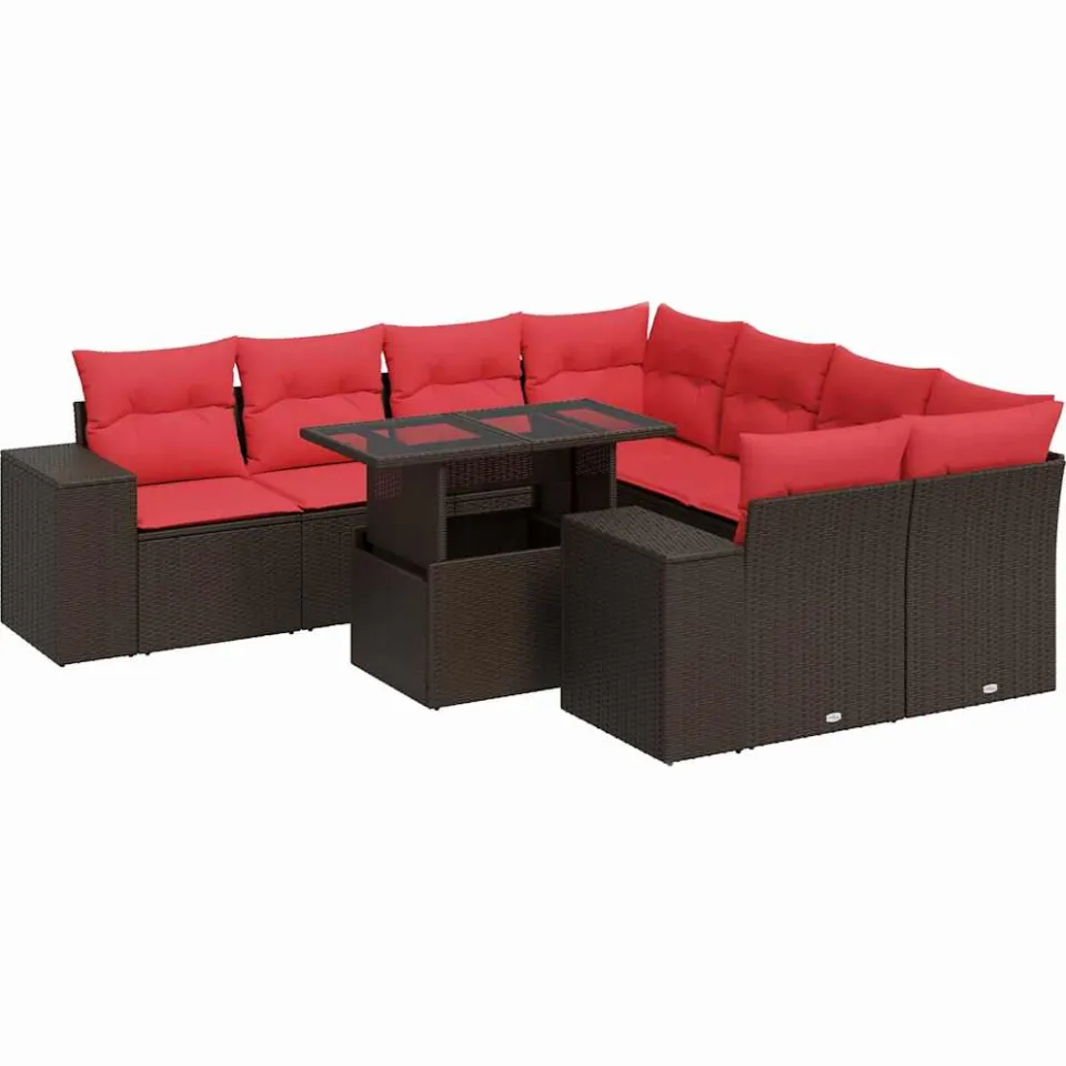 vidaXL 9-delige Loungeset met kussens poly rattan acacia bruin, foto 3