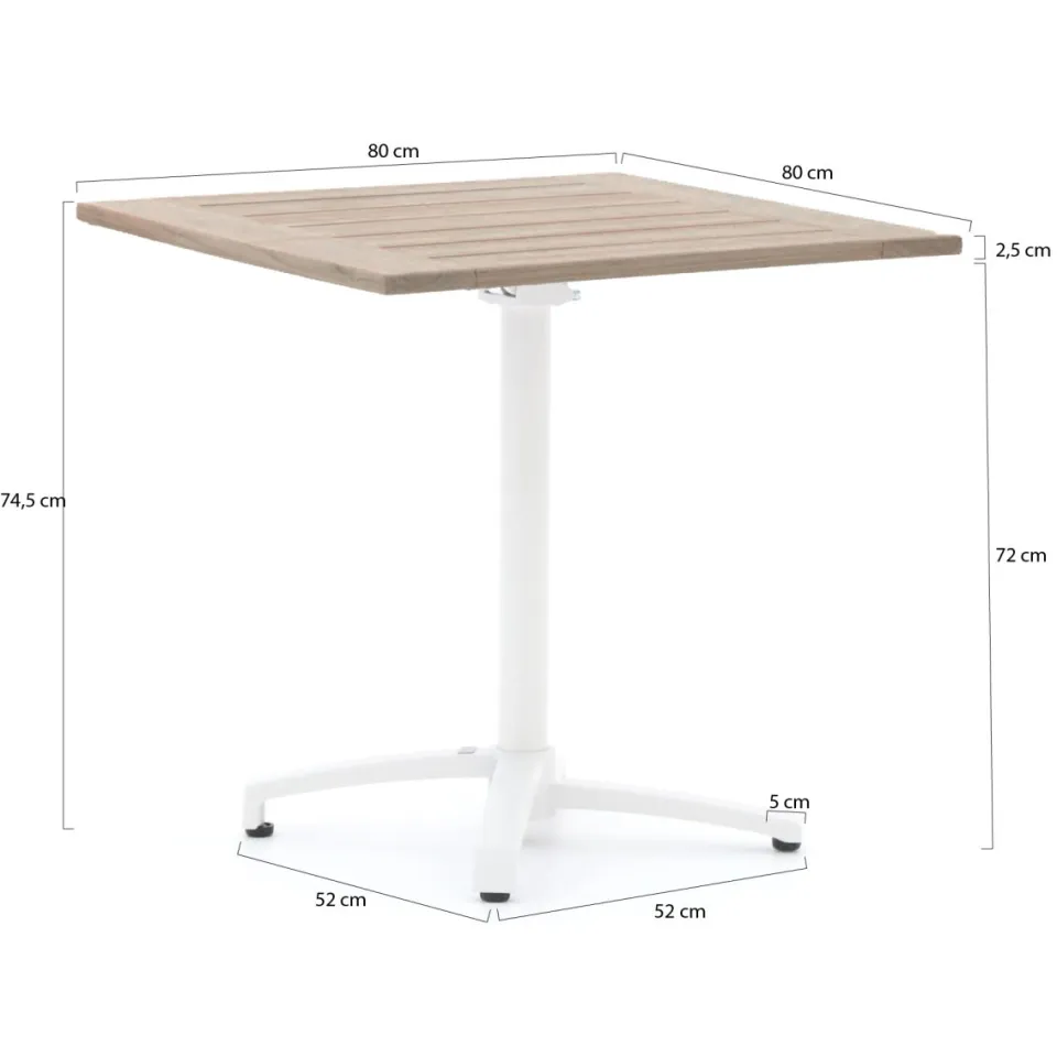 Bellagio tuinmeubelen Bellagio Canzo klaptafel 80x80x75cm wit, foto 2