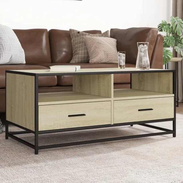 vidaXL Salontafel 100x50x45 cm bewerkt hout en metaal sonoma eiken, foto 2