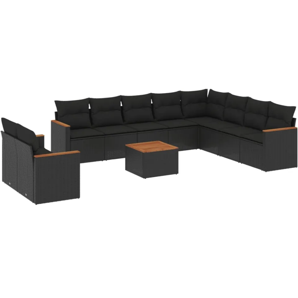 vidaXL 11-delige Loungeset met kussens poly rattan zwart