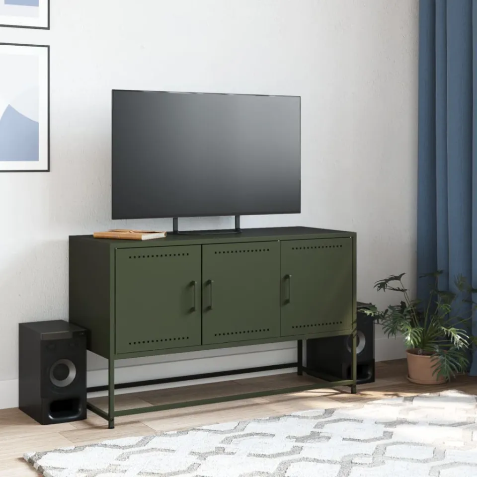 vidaXL Tv-meubel 100,5x39x60,5 cm staal olijfgroen, foto 3