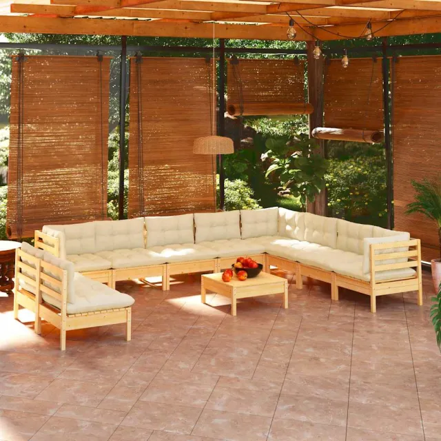 vidaXL 11-delige Loungeset met crèmekleurige kussens grenenhout, foto 2