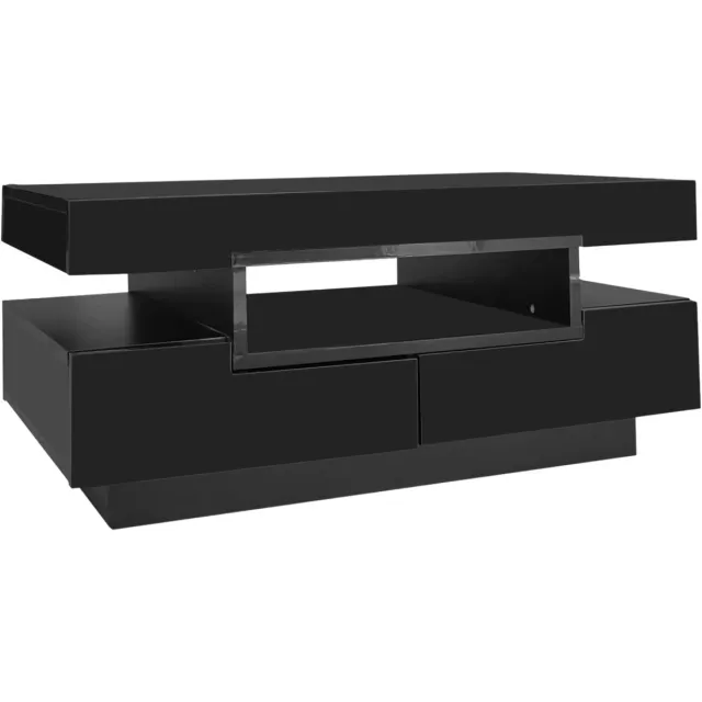 Happiq Salontafel 80x50x36cm Zwart – Moderne Koffietafel met LED Verlichting, Lades en Opbergruimte Black