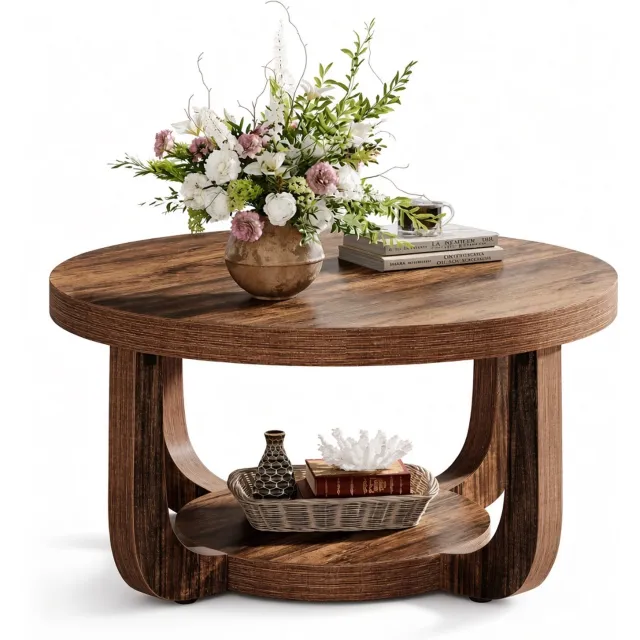 Mura Logistiek Mura Salontafel - Koffietafel - 80 cm - 2-Lagen Opbergruimte - Bruin
