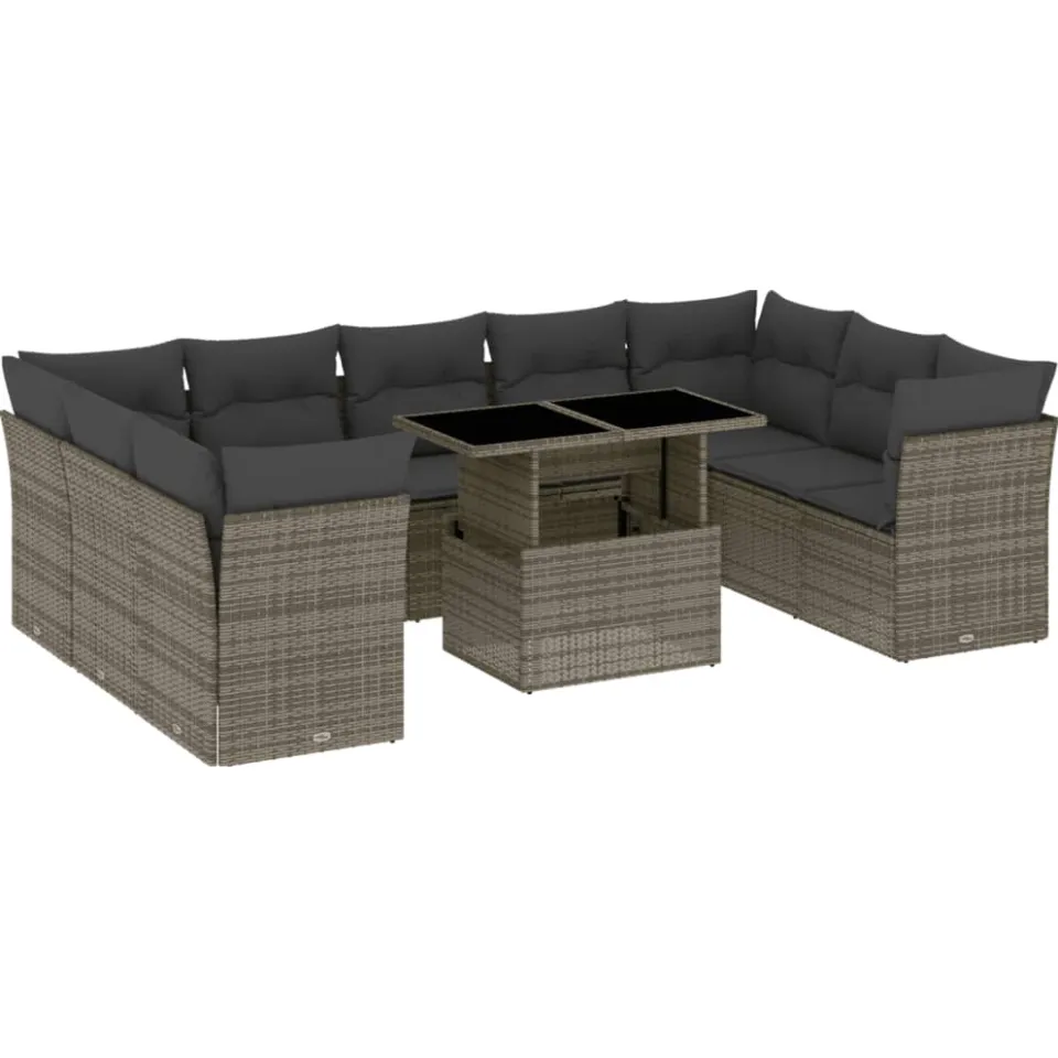 vidaXL 10-delige Loungeset met kussens poly rattan grijs, foto 3