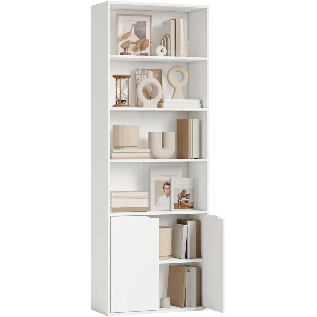 Homcom Boekenkast - Spaanplaat - 59x29x180cm - Wit Blanc
