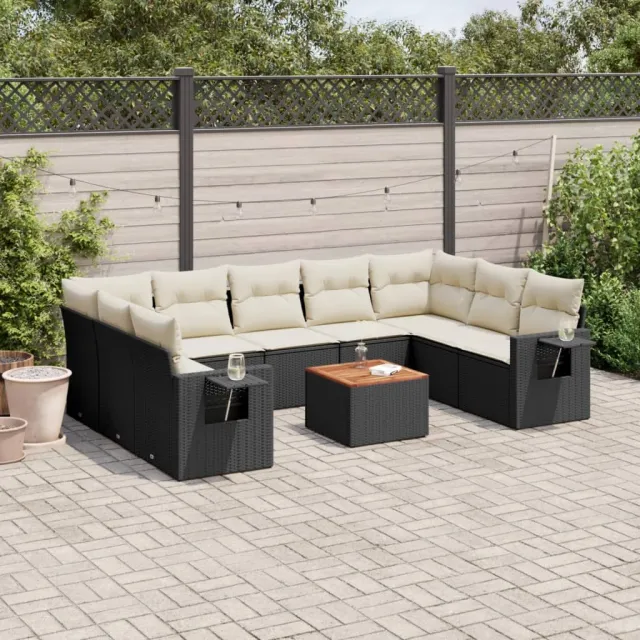 vidaXL 10-delige Loungeset met kussens poly rattan zwart, foto 2
