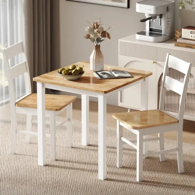 OKWISH Eetkamerstoel Set Van 2 - Gebogen Lattenrugleuning En Landelijk - Hout - Eiken En Wit