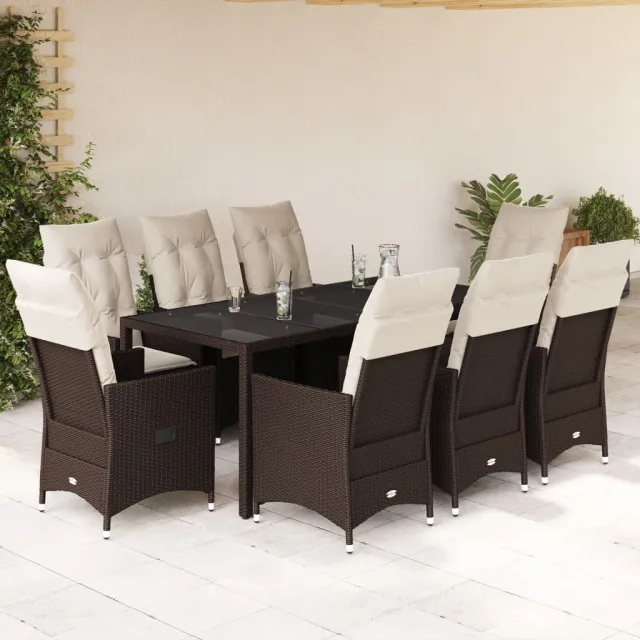 vidaXL 9-delige Tuinset met kussens poly rattan bruin, foto 2