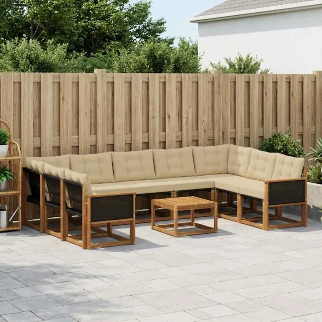 vidaXL Buiten bankenset 10 st 9-zits Natuurlijk en Beige