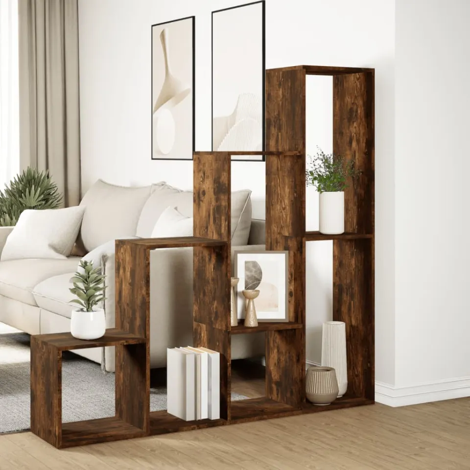 vidaXL Kamerscherm / boekenkast 143,5x29x143,5 cm hout gerookt eiken, foto 4