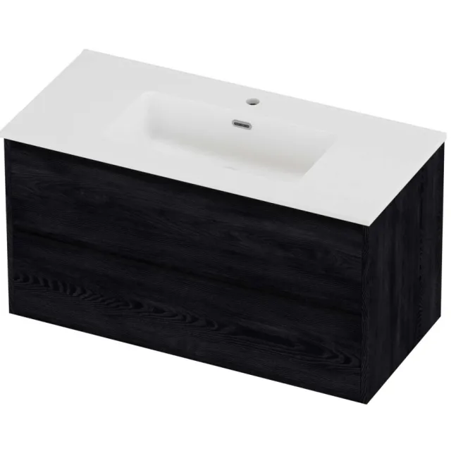 Proline Tribute Badmeubelset Porselein Elegant Greeploos 100x46x54 cm Mat White Black Oak Eiken