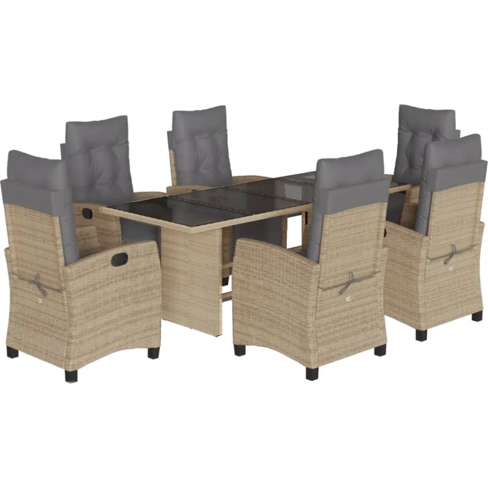 vidaXL 7-delige Tuinset met kussens poly rattan gemengd beige, foto 3