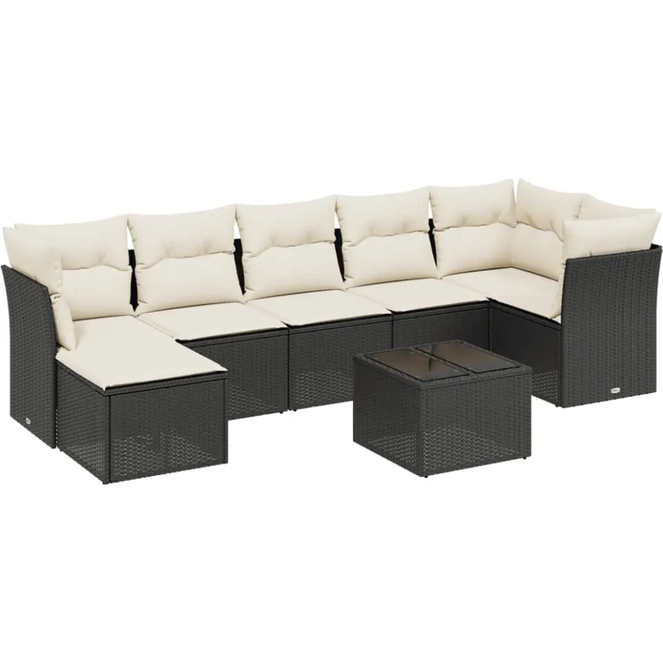 vidaXL 8-delige Loungeset met kussens poly rattan zwart