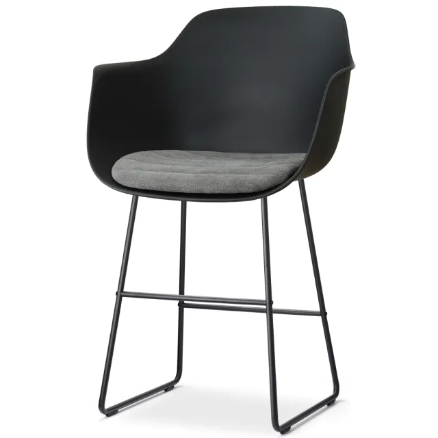 Nolon Nino-Liz barkruk zwart met zeegrijs zitkussen - zwart onderstel - 65 cm