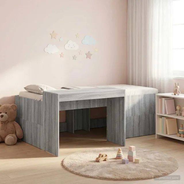 vidaXL Hoge Bed Frame met Bureau voor Kinderen Grijs Sonoma