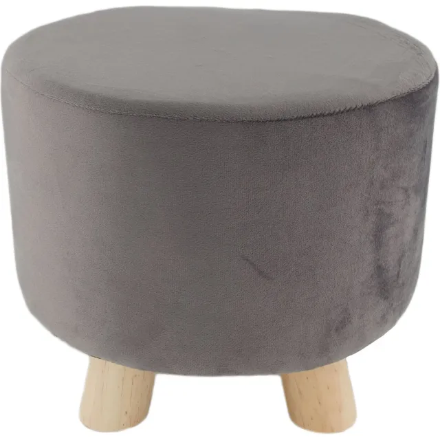 Home Spirit Poef fluweel 28 x 28 x 25 cm. Grijs op houten pootjes