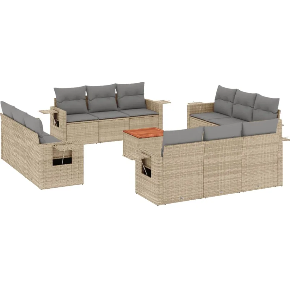 vidaXL 13-delige Loungeset met kussens poly rattan gemengd beige, foto 3