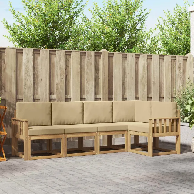 vidaXL Buiten bankenset 5 st 5-zits Wit en Beige Bruin