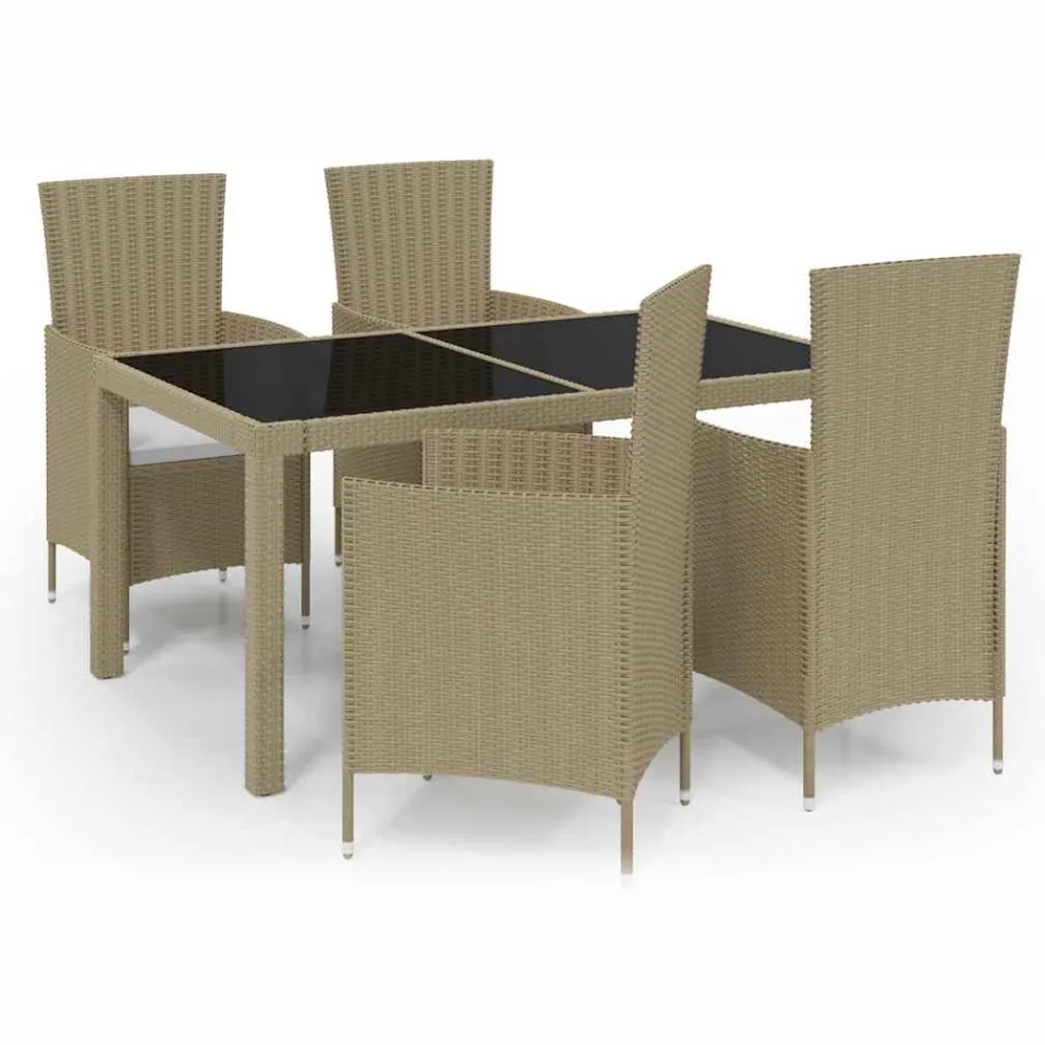 vidaXL 5-delige Tuinset met kussens poly rattan beige