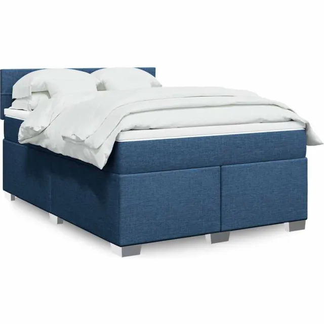 vidaXL Boxspring met matras stof blauw 140x190 cm