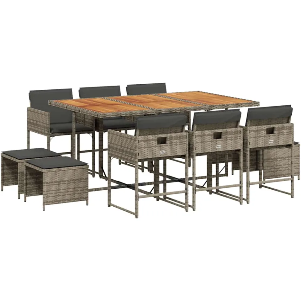 vidaXL 11-delige Tuinset met kussens poly rattan grijs, foto 3