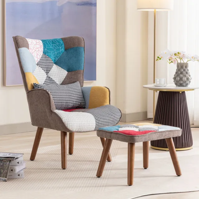 CHICFURN Fauteuil - Met voetenbank - Met rugkussen - Meerkleurig