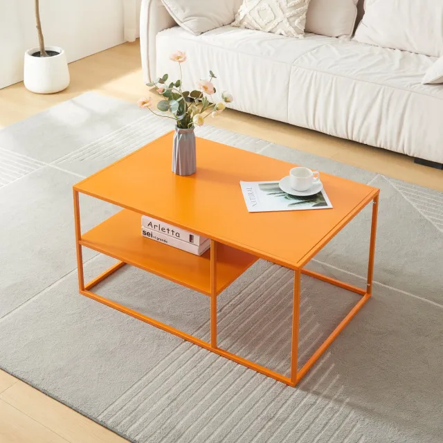 en.casa Salontafel Solund met plank 45x90x60 cm oranje [en.casa]