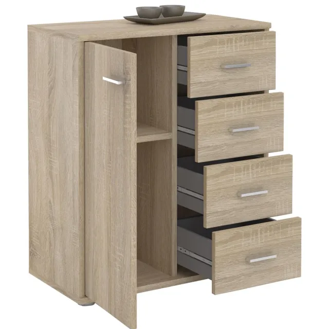 IDIMEX Commode TIRANO met 1 deur en 4 lades - Sonoma-eik bruin