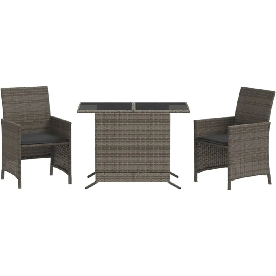 vidaXL 3-delige Bistroset met kussens poly rattan grijs