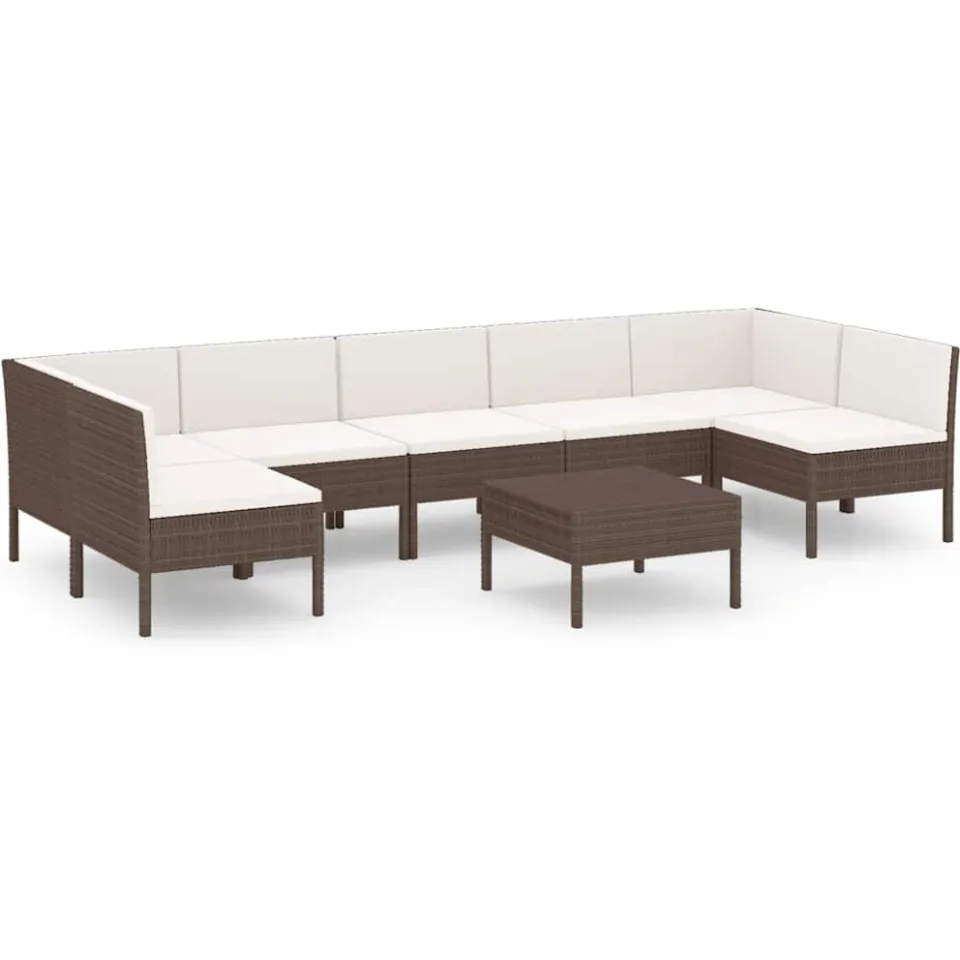 vidaXL 8-delige Loungeset met kussens poly rattan bruin