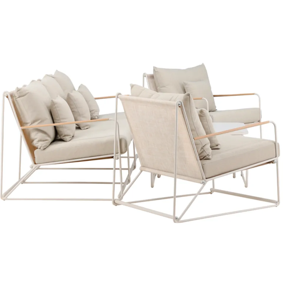 Nest outdoor Paolo 4 delige tuin loungeset beige - driezitsbank, twee fauteuils en twee salontafels - met beige zitkussens, foto 4