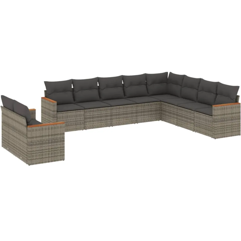 vidaXL 10-delige Loungeset met kussens poly rattan grijs, foto 3