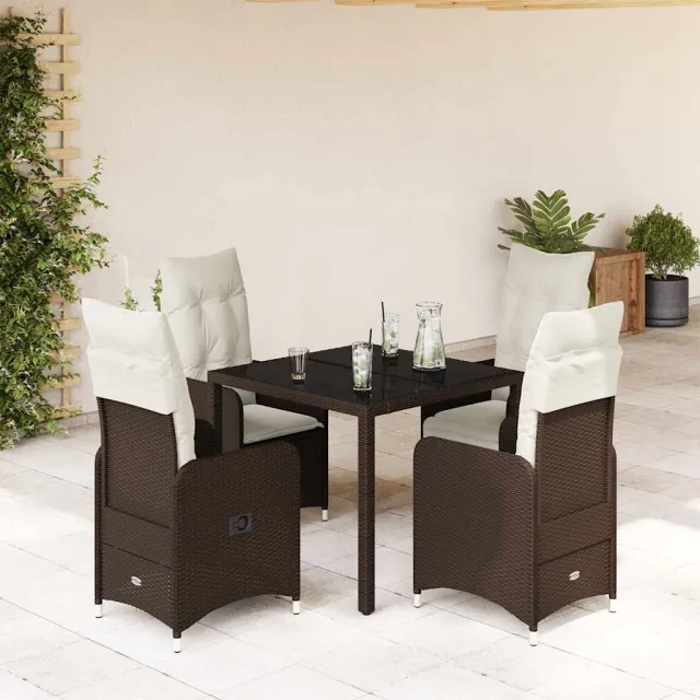 vidaXL 5-delige Bistroset met kussens poly rattan bruin, foto 2