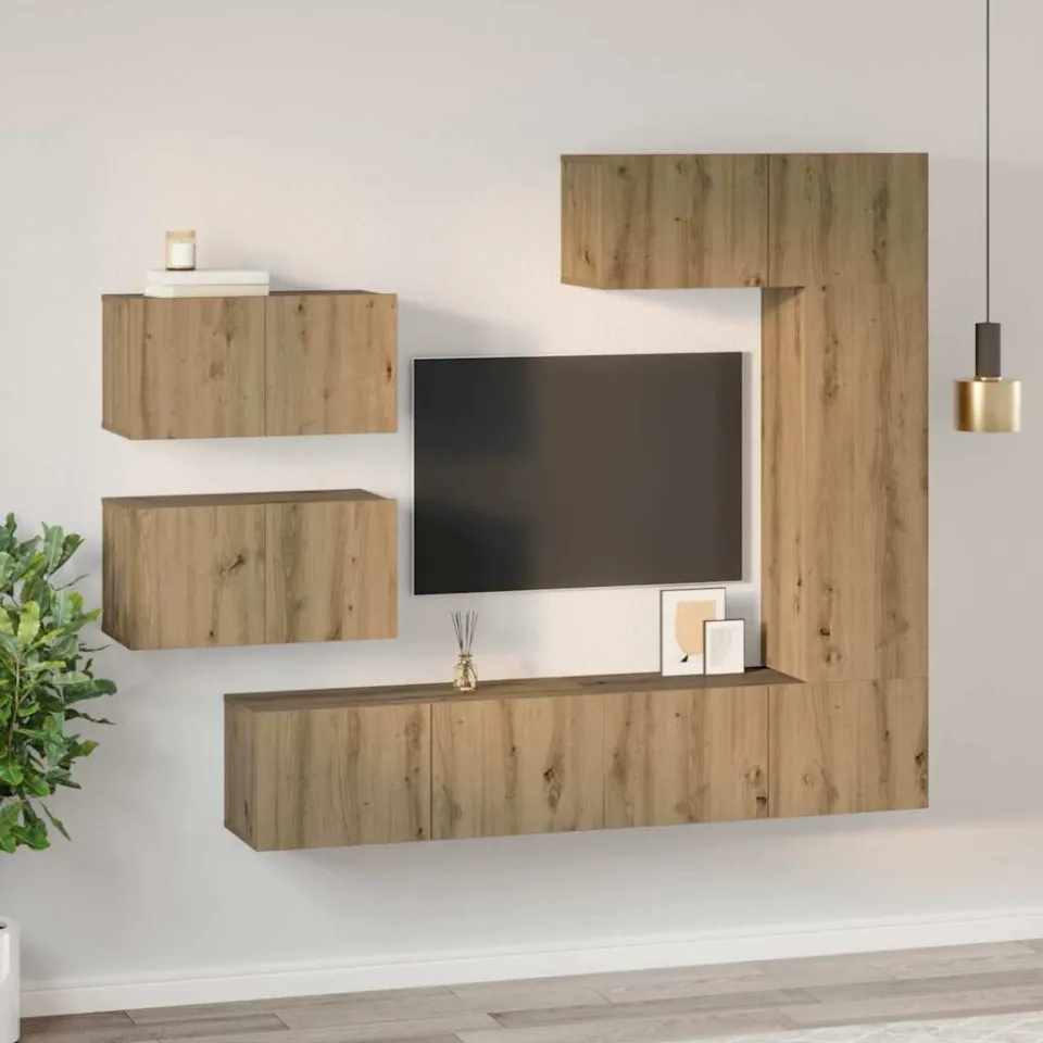 vidaXL Tv-meubelset 6 st Artisan Eiken Bewerkt hout, foto 4
