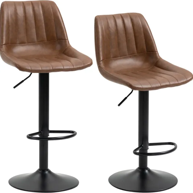 Clruro Barkrukken - 43x49,5x91-111 cm - 2 Stuks Draaibaar - Verstelbaar - Kunstleer/Staal - Bruin
