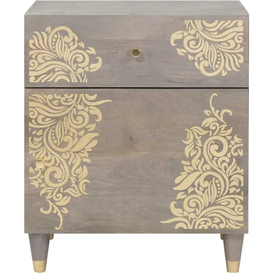 vidaXL Nachtkastje met Deur Grijs 50 x 33 x 60 cm Massief Mango Hout, foto 3