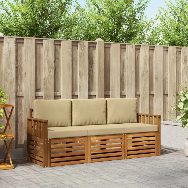 vidaXL Buiten bankenset 3 st 3-zits Natuurlijk en Beige