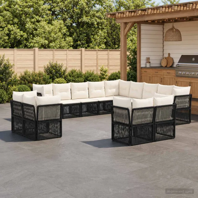 vidaXL Tuinbankenset 13 st 13-zits Zwart poly rattan, foto 2