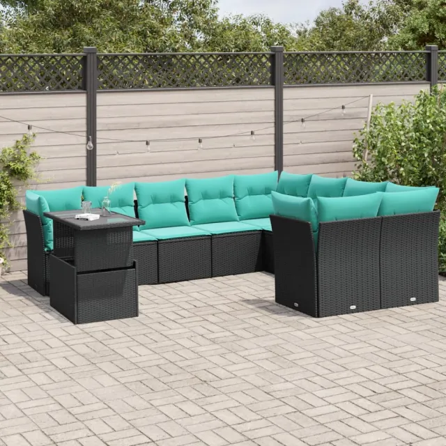 vidaXL 10-delige tuinbankset met kussens van zwart polyrotan, foto 2