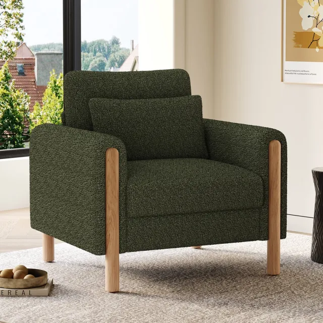 HAUSS SPOLE Fauteuil - Lounge Armleunstoel - 1-Zits Met Dik Kussen En Zachte Bekleding - Voor Woonkamer, Kantoor En Slaapkamer - Teddy Groen Green