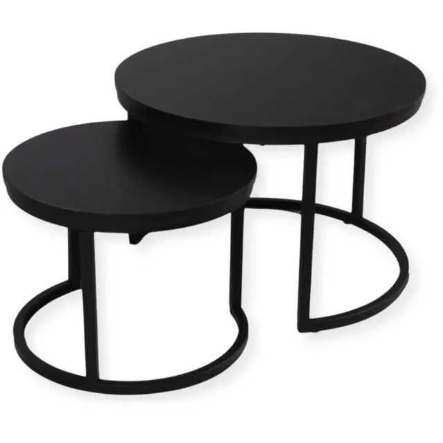 SensaHome Salontafel Set Rond - Antieke Ronde Houten Tafelset - Grote Tafel 58x40cm, Kleine Tafel 43x33cm - Zwart