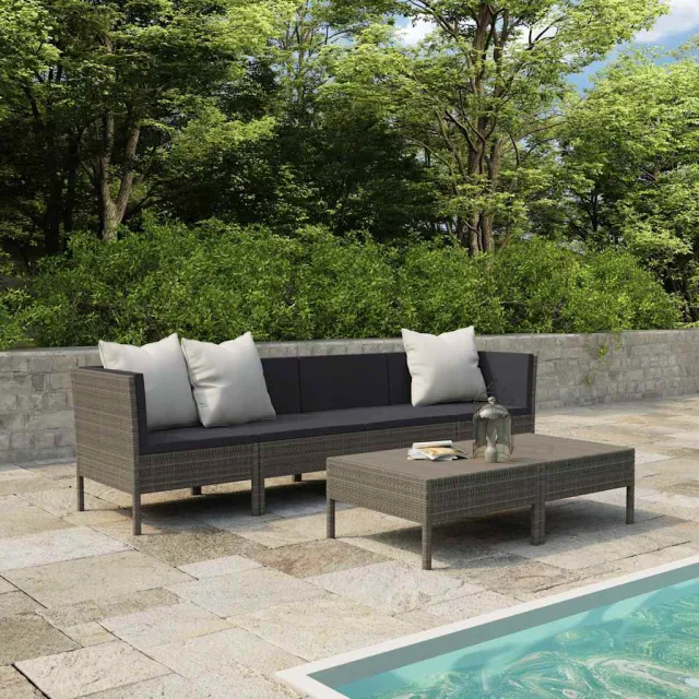 vidaXL 6-delige Loungeset met kussens poly rattan grijs, foto 2